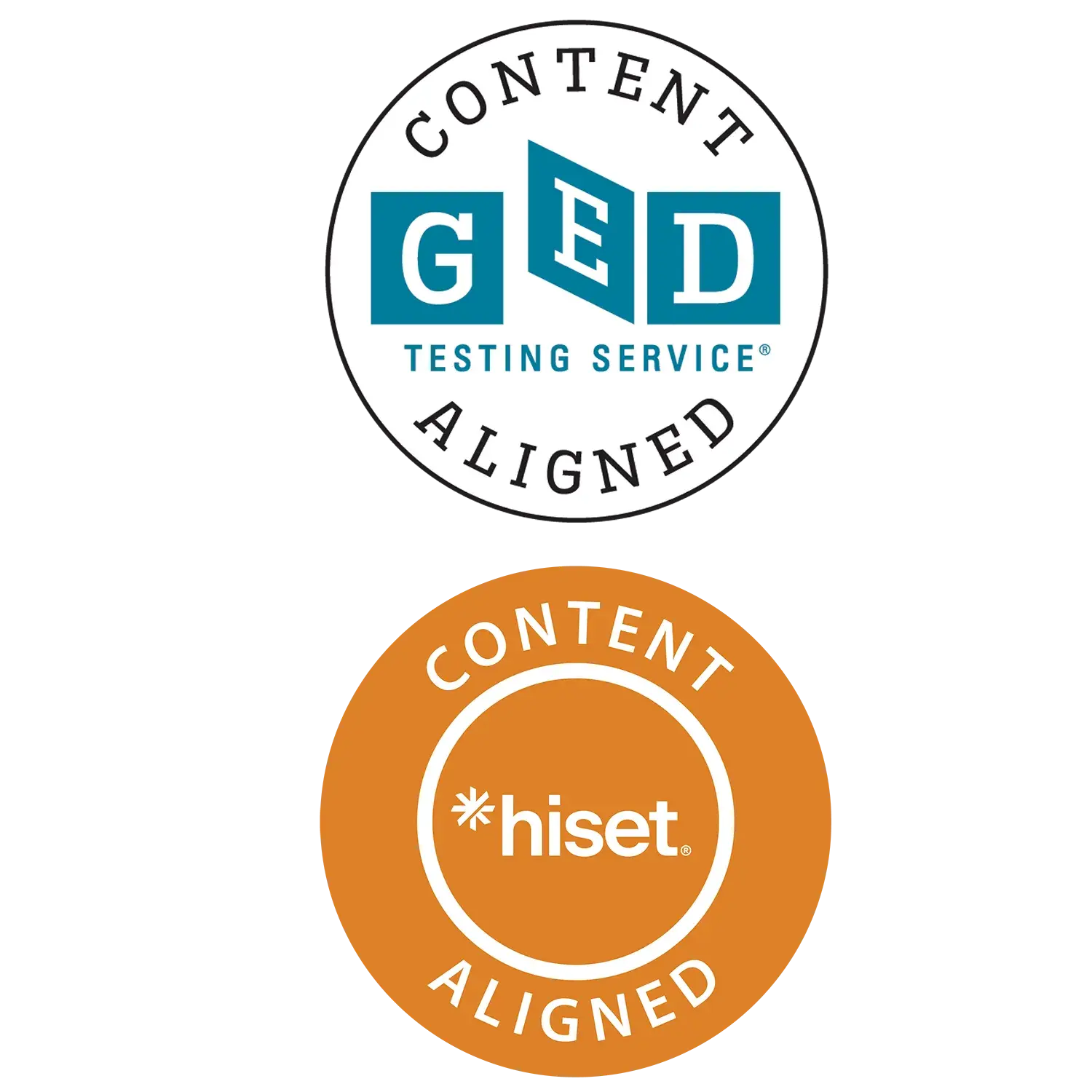 GED content and HiSET content aligned badges GED content and HiSET content aligned badges